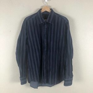 Pronto Uomo Shirt Black‎ Blue Print Button Up Classic Cotton Size Large
